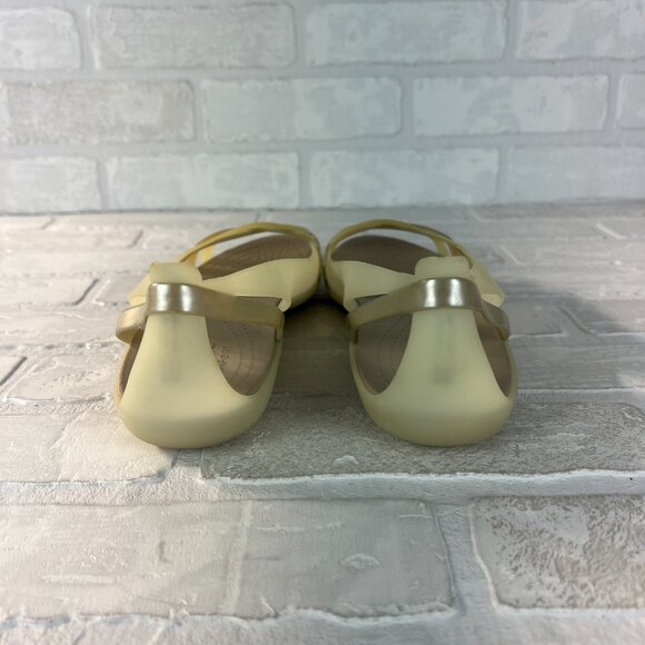 Crocs Flats Sandals Women 10 Jelly Creamy Yellow Slip On Strappy Open Toe Cutout - Picture 3 of 12